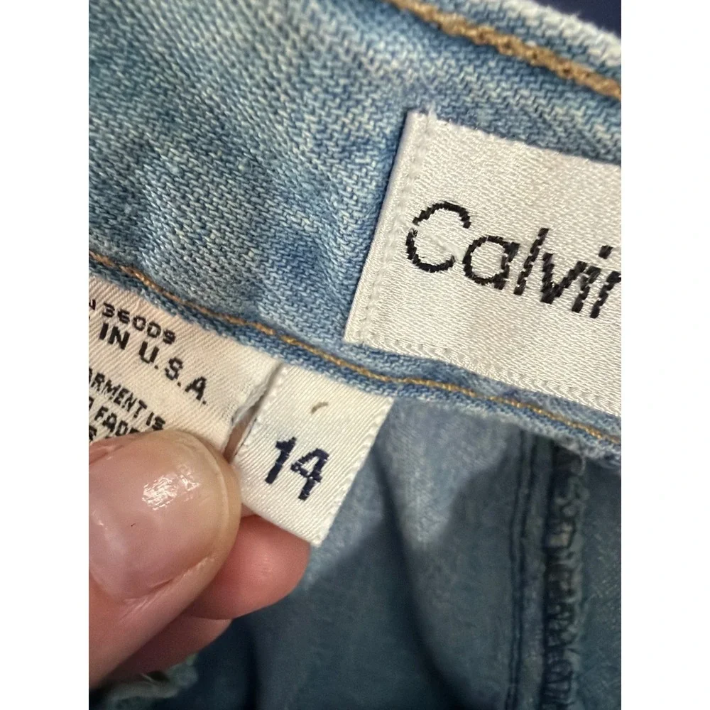Calvin Klein Sport Denim Skirt Women 14 Light Blue Vintage 90s Side Button Maxi